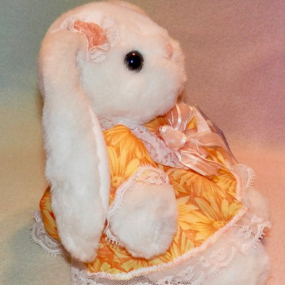 WHITE LONG EAR PLUSH BUNNY * BROWN EYES * PINK NOSE * 8 IN TALL * SO CUTE * - Picture 2 of 4